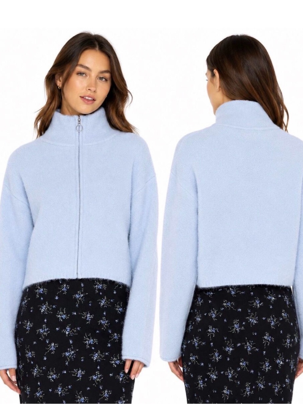 NWT light blue fuzzy full zipper sweater coat
